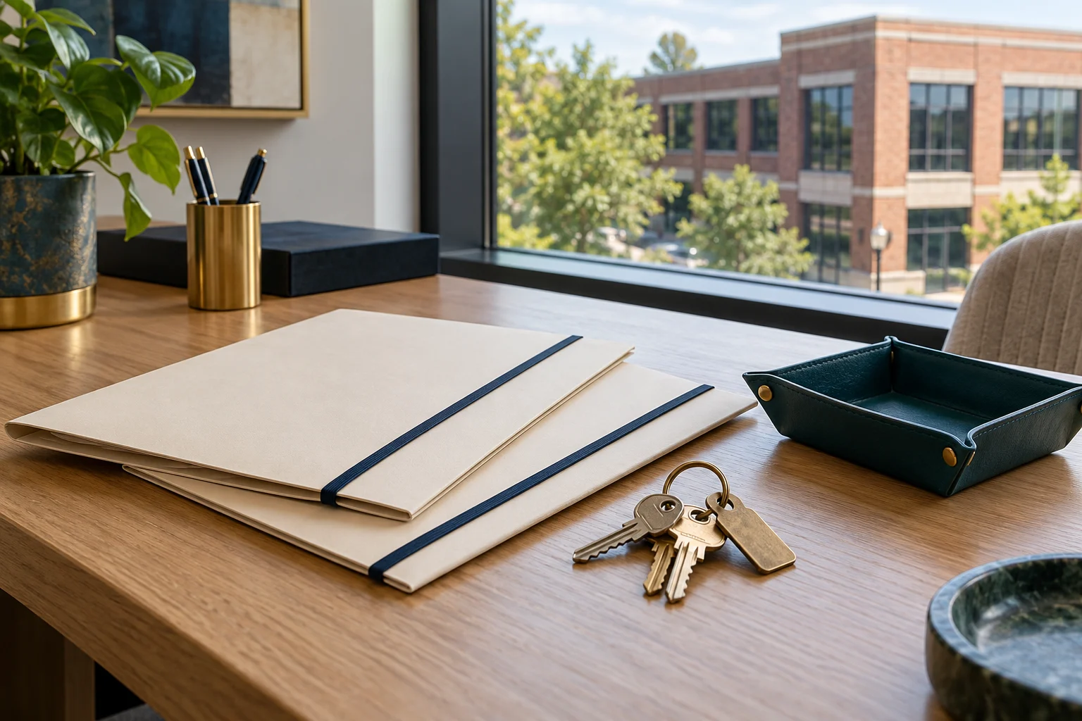 Property keys and sealed folders arranged for closing handoff