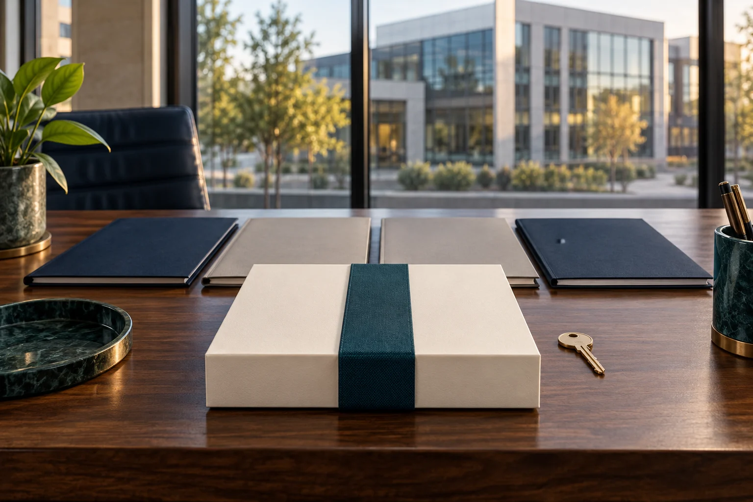 Sealed closing package with a key and orderly document folders