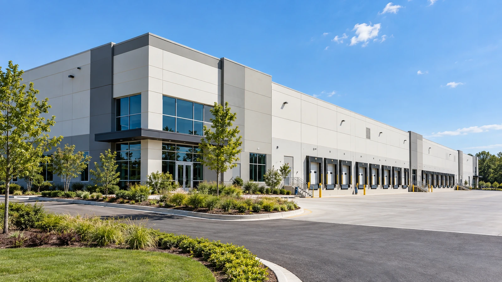 Illustrative contemporary logistics property representing a long-term real estate investment