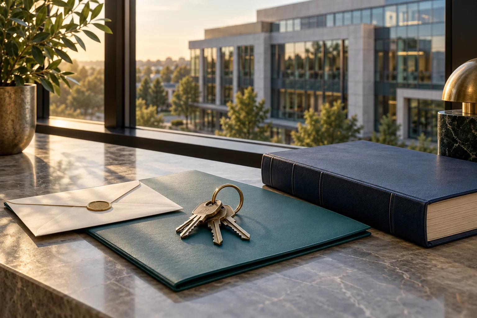 Property keys and closed sale records beside an office exterior